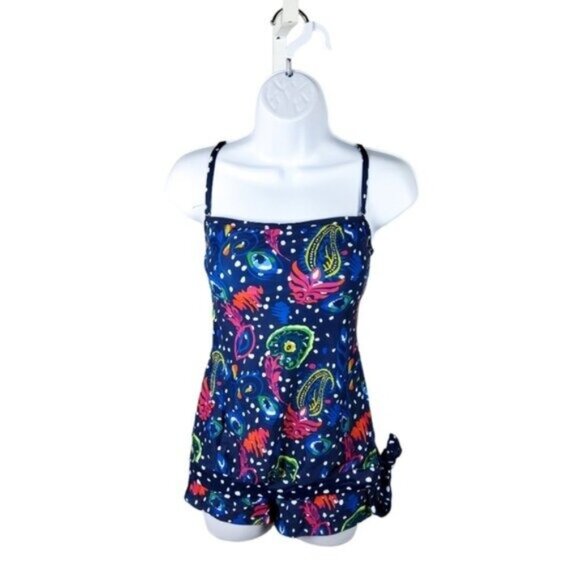 Wenly Zeng Paisley Two Piece Swimsuit with Shorts Blue Sizes Small and XL - Picture 1 of 8
